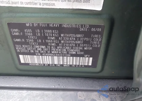 2010 Subaru Outback 2.5I Premium from USA, damaged, VIN 4S4BRBGC0A3311286